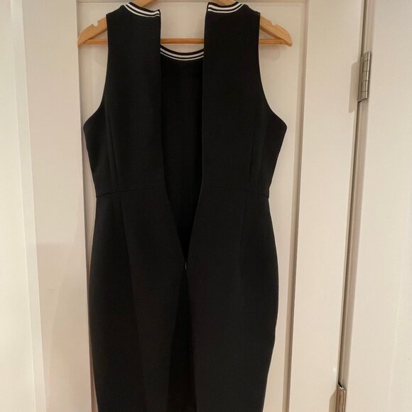 Banana Republic Black Dress Size 4 Petite White Stripe Neck Detail - Picture 6 of 16